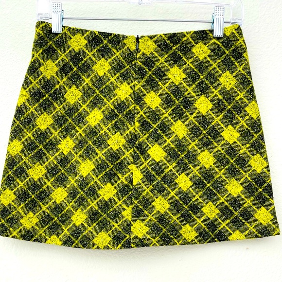 NWOT ZARA plaid mini skirt yellow-green check wool | schoolgirl style Size Small - Picture 2 of 9